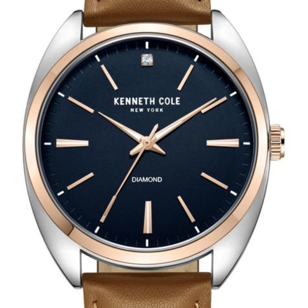 Kenneth Cole New York Men’s Brown Leather Diamond Accent Watch Stainless Steel - Picture 3 of 17